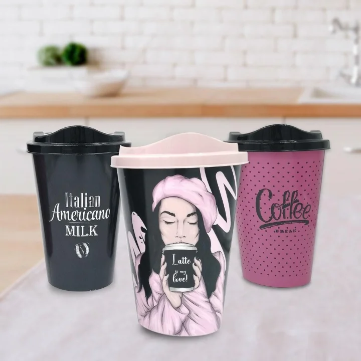 Mey İthalat®  3 Adet Kahve Bardağı Seti Dekoratif Plastik Kahve Muhafaza Bardağı