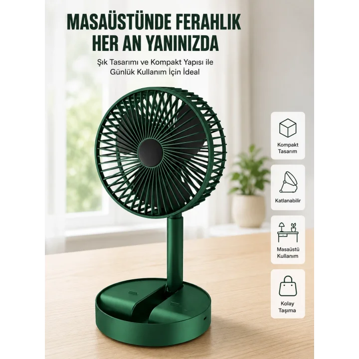 Mey İthalat® 3 Kademe Hız Ayarlı Vantilatör Telefon Standlı Şarjlı Katlanabilir Soğutucu Pervane Yeni Nesil