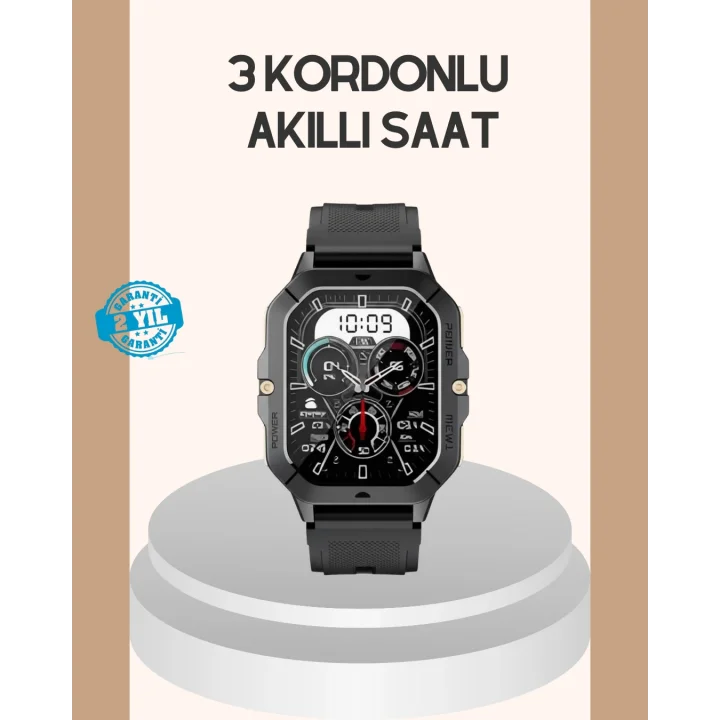 Mey İthalat® 3 Kordonlu Akıllı Saat Uzun Pil Süreli