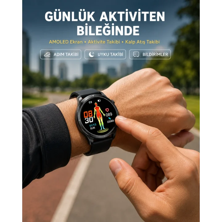 Mey İthalat® 3 Kordonlu AMOLED Akıllı Saat – Sağlık Takipli