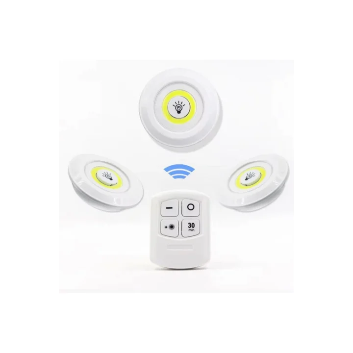 Mey İthalat® 3 Lü Kumandalı Yapışkanlı Kablosuz Pilli Led Spot a Işıldak
