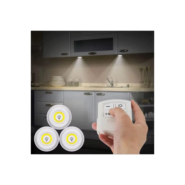 Mey İthalat® 3 Lü Kumandalı Yapışkanlı Kablosuz Pilli Led Spot a Işıldak