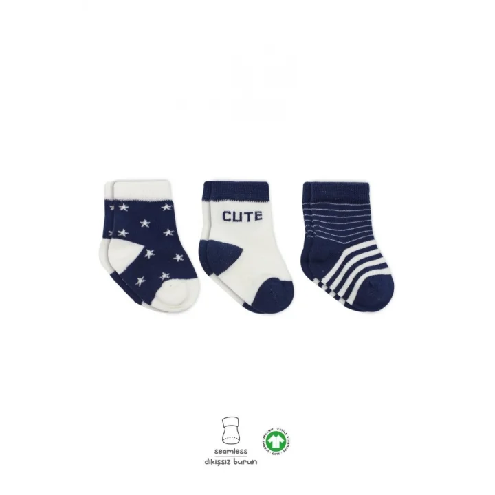 Mey İthalat®   3Lü Penye Cute Stars Soket Çorap BS10115 Lacivert