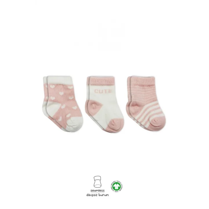 Mey İthalat®   3Lü Penye Cute Stars Soket Çorap BS10115 Pembe