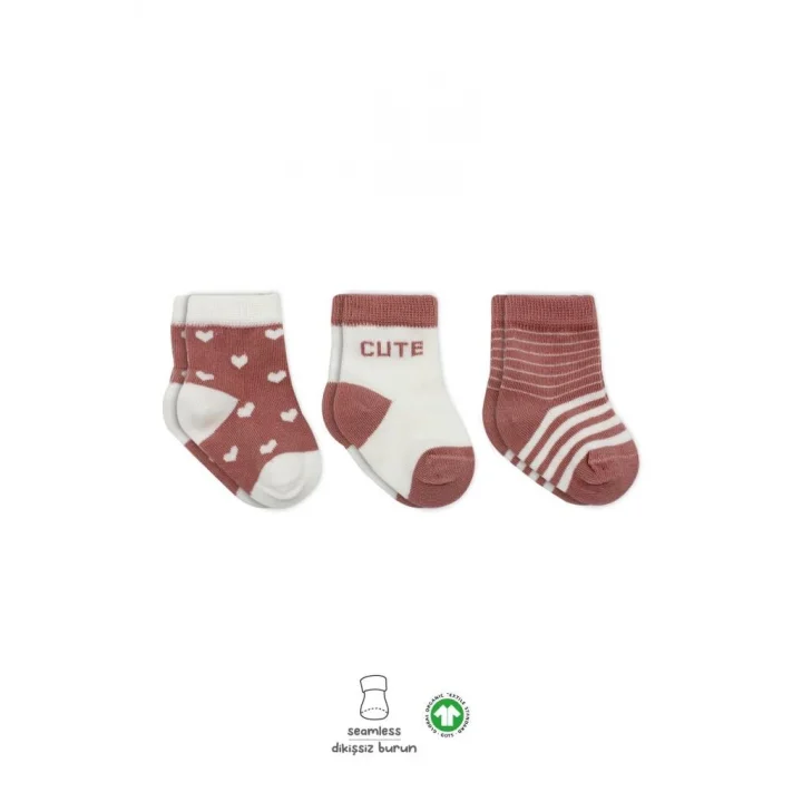 Mey İthalat®   3Lü Penye Cute Stars Soket Çorap BS10115 Pudra