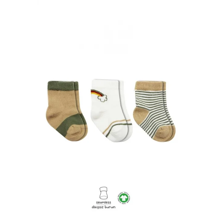 Mey İthalat®   3Lü Penye Rainbow Soket Çorap BS10113 Nil