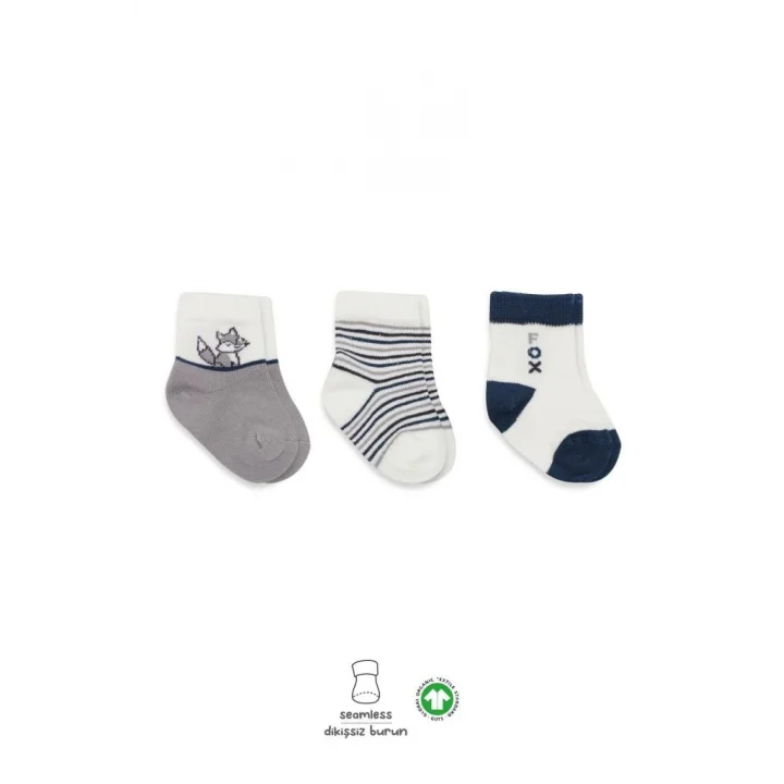 Mey İthalat®   3Lü Penye Soket Çorap 10109 Gri