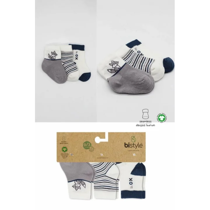 Mey İthalat®   3Lü Penye Soket Çorap 10109 Gri