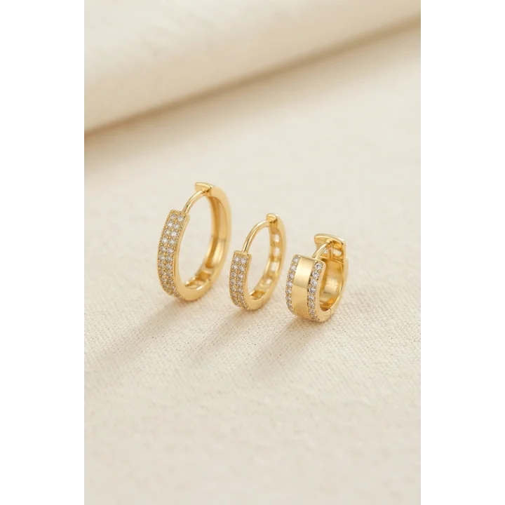Mey İthalat® 3 lü Set Gold Renk Halka Model Küpe