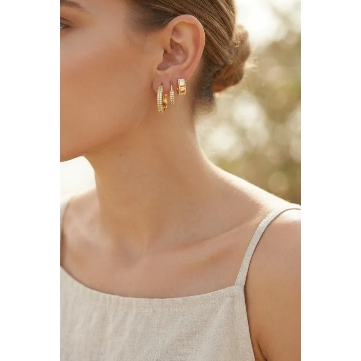Mey İthalat® 3 lü Set Gold Renk Halka Model Küpe