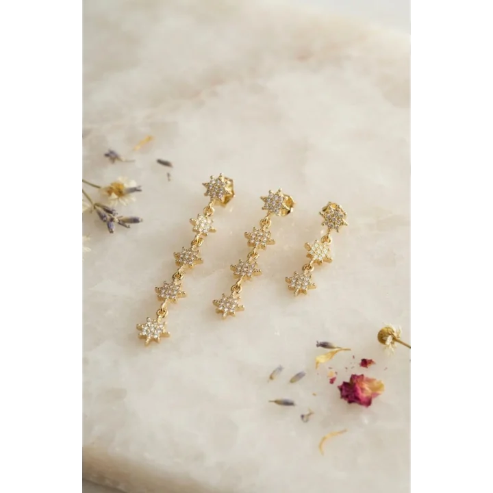 Mey İthalat® 3 lü Set Küpe Gold Renk Kutup Yıldızı Detaylı