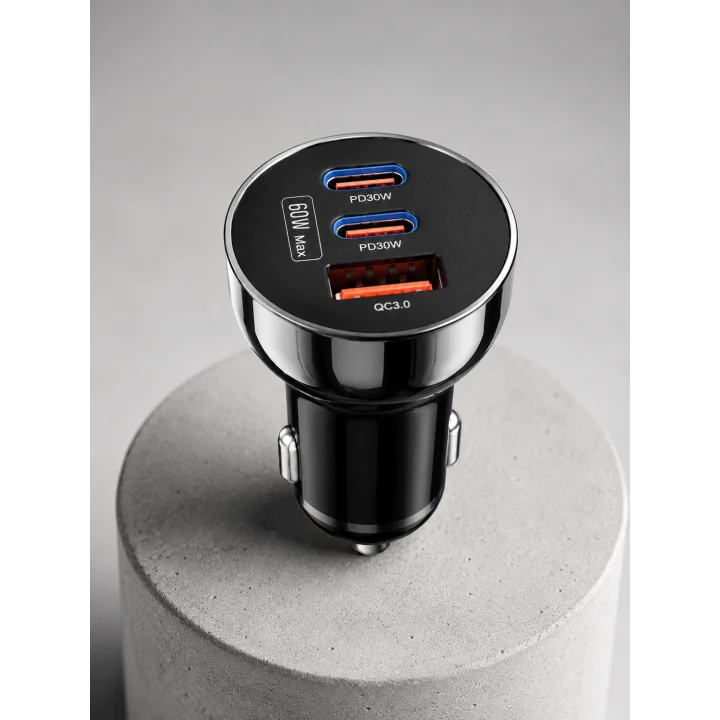Mey İthalat® 3 Portlu Araç İçi Şarj Adaptörü Çift PD Type-C ve QC3.0 USB Çıkışlı