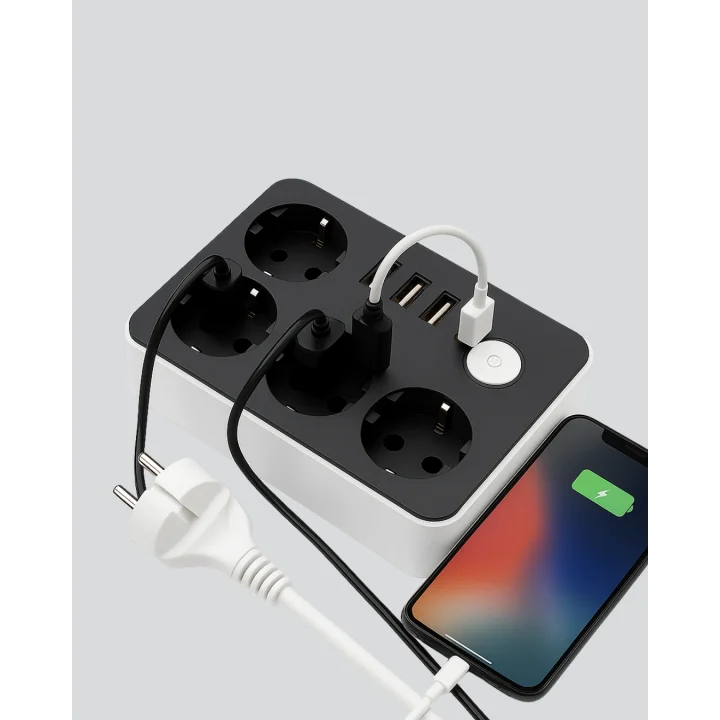 Mey İthalat® 3 USB Çıkışlı 4’lü Akıllı Priz 2500W 2 Metre Kablo