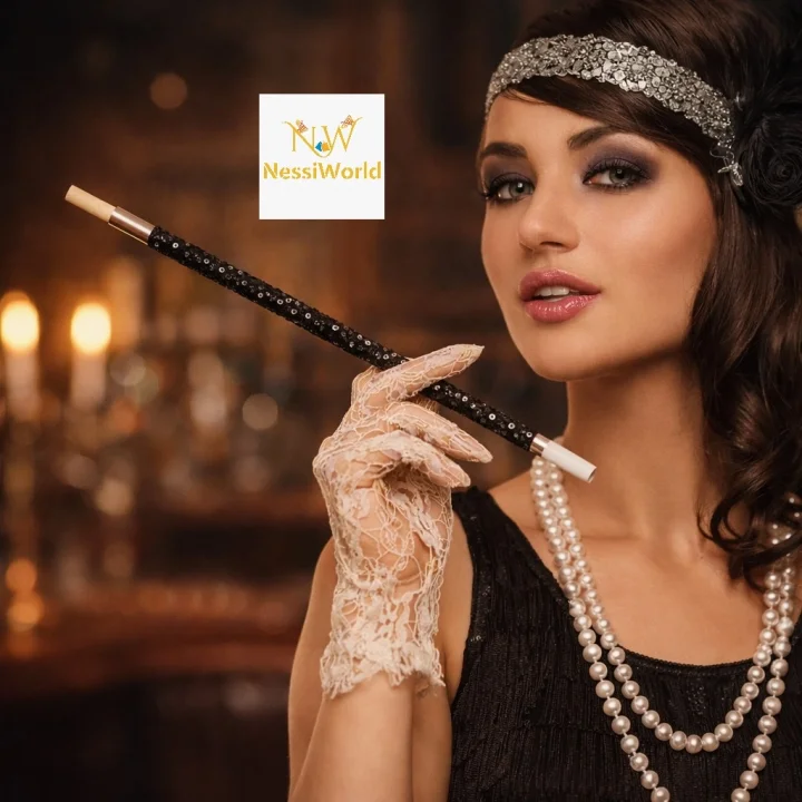 Mey İthalat® 30 cm Siyah Payetli Sigara Tutacağı – 1920’ler Gatsby Parti Aksesuarı