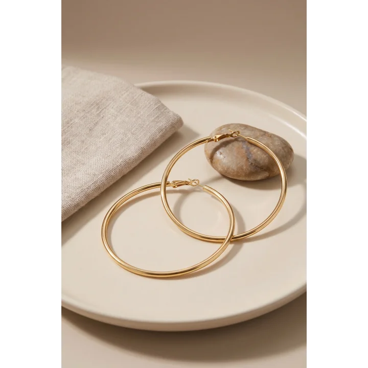 Mey İthalat® 316L Çelik Gold Renk 56 mm Halka Küpe