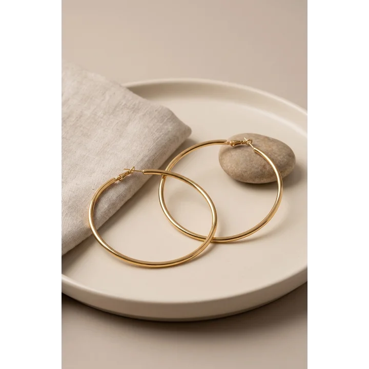 Mey İthalat® 316L Çelik Gold Renk 66 mm Halka Küpe