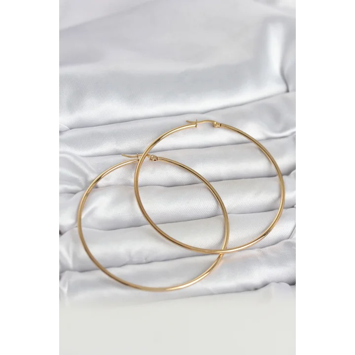 Mey İthalat® 316L Çelik Gold Renk 70 mm Kadın Halka Küpe