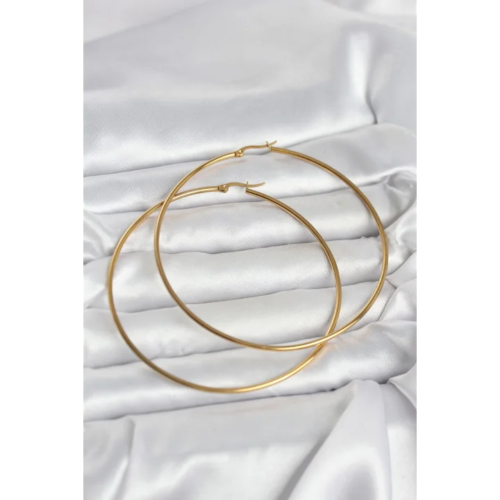 Mey İthalat® 316L Çelik Gold Renk 80 mm Kadın Halka Küpe