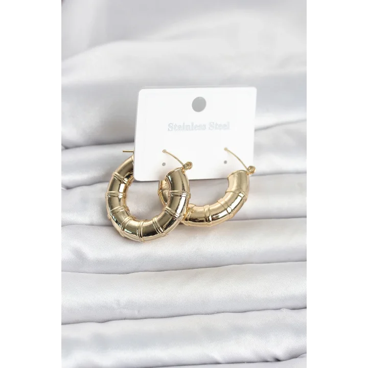 Mey İthalat® 316L Çelik Gold Renk Bambu Model Halka Kadın Küpe