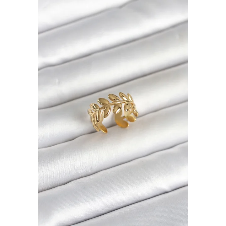 Mey İthalat® 316L Çelik Gold Renk Başak Form Kadın Yüzük