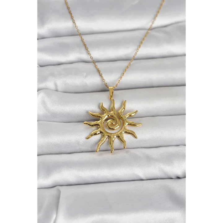 Mey İthalat® 316L Çelik Gold Renk Bohem Güneş Model Kadın Kolye