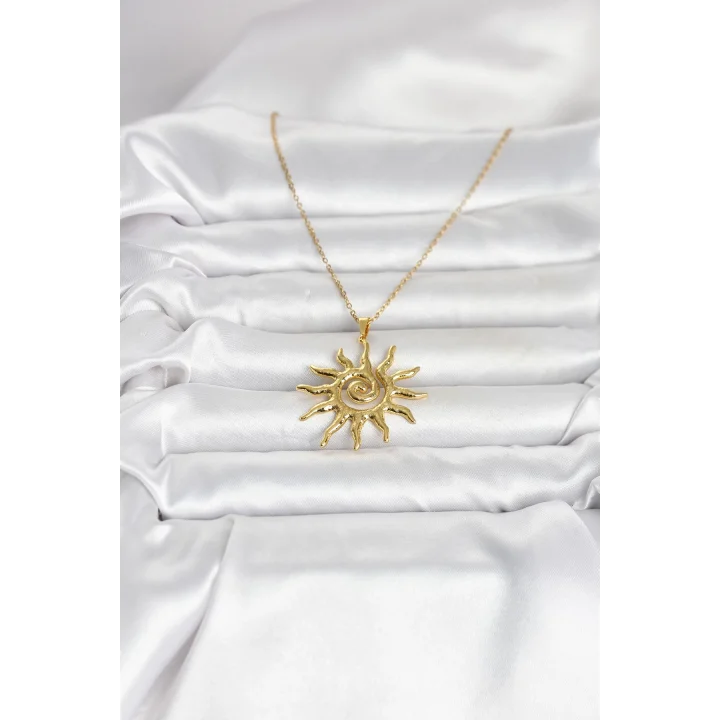 Mey İthalat® 316L Çelik Gold Renk Bohem Güneş Model Kadın Kolye