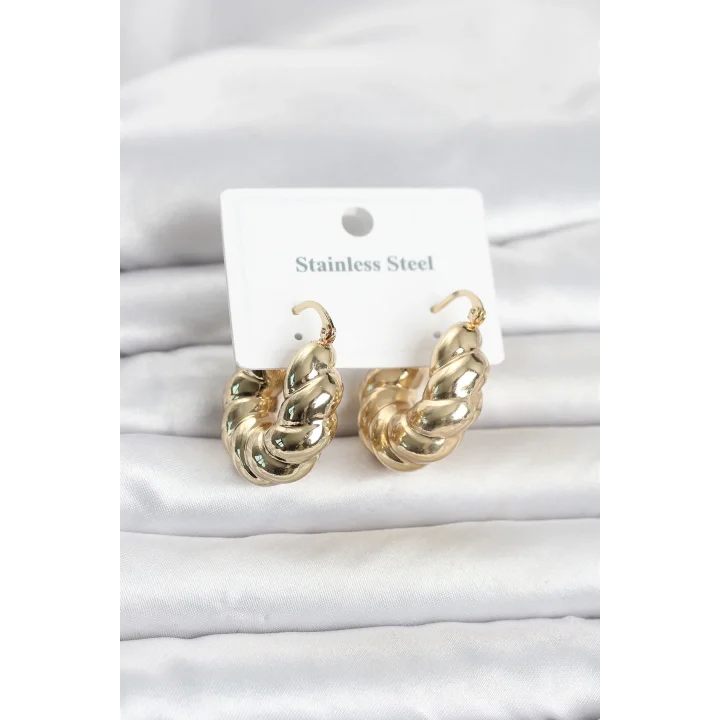 Mey İthalat® 316L Çelik Gold Renk Bombeli Halka Model Kadın Küpe