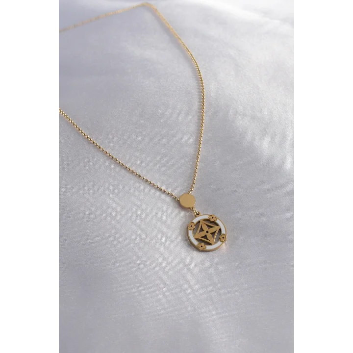 Mey İthalat® 316L Çelik Gold Renk Çiçek Figür Kadın Kolye