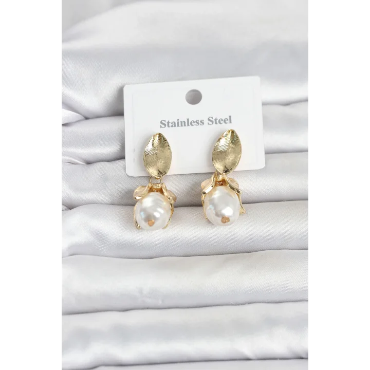 Mey İthalat® 316L Çelik Gold Renk Çiçek Model Kadın Küpe