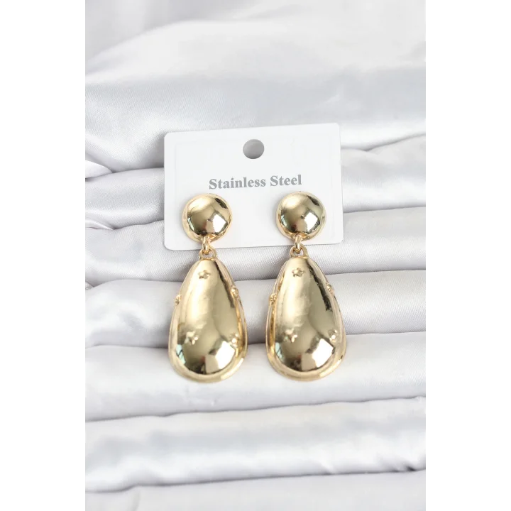 Mey İthalat® 316L Çelik Gold Renk Damla Model Kadın Küpe