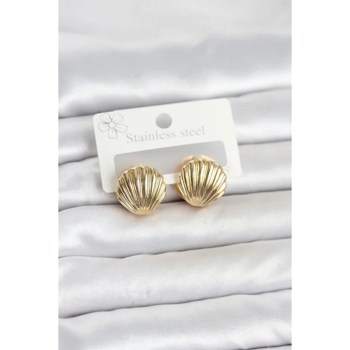 Mey İthalat® 316L Çelik Gold Renk Deniz Kabuğu Model Kadın Küpe