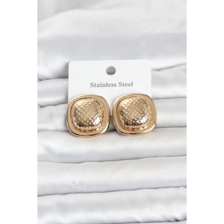 Mey İthalat® 316L Çelik Gold Renk Düğme Model Kadın Küpe