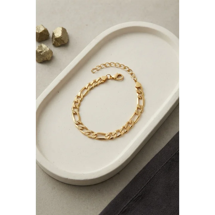Mey İthalat® 316L Çelik Gold Renk Figaro Zincir Model Erkek Bileklik
