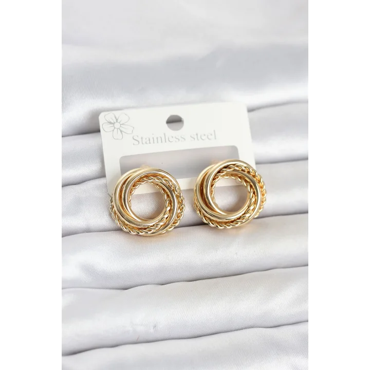 Mey İthalat® 316L Çelik Gold Renk Halka Model Asorti Kadın Küpe