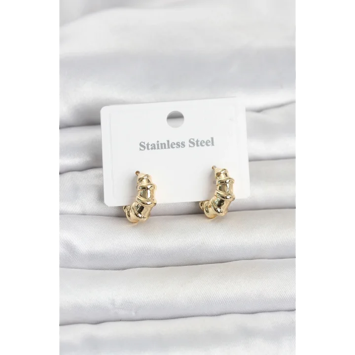 Mey İthalat® 316L Çelik Gold Renk Halka Model Kadın Küpe