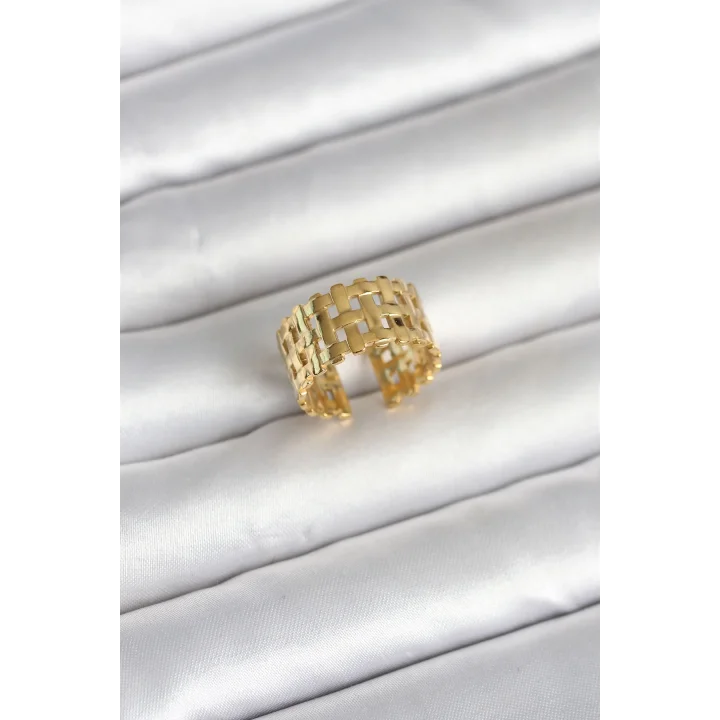 Mey İthalat® 316L Çelik Gold Renk Hasır Model Kadın Yüzük