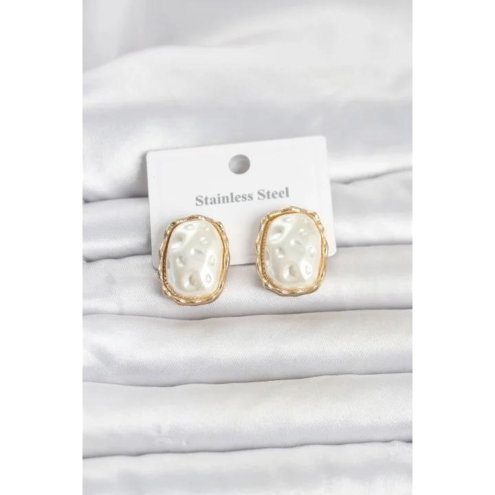 Mey İthalat® 316L Çelik Gold Renk İnci Model Vintage Kadın Küpe