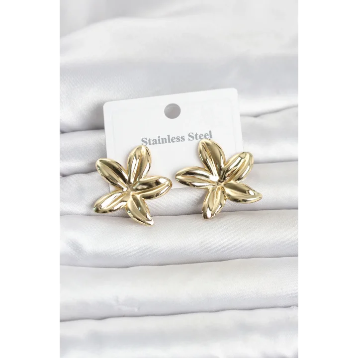 Mey İthalat® 316L Çelik Gold Renk Lotus Çiçeği Model Kadın Küpe