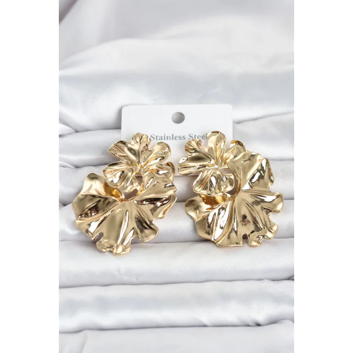 Mey İthalat® 316L Çelik Gold Renk Lotus Model Kadın Küpe