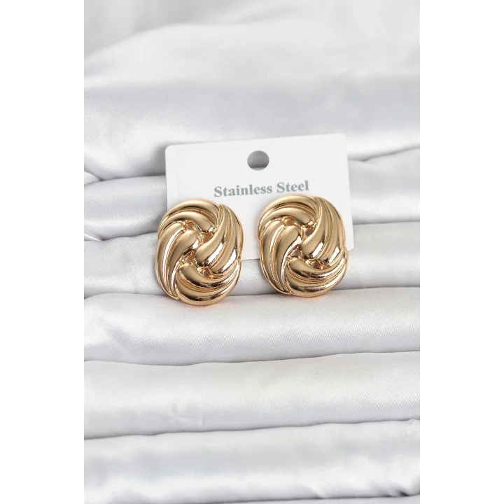 Mey İthalat® 316L Çelik Gold Renk Motif Desen Model Kadın Küpe