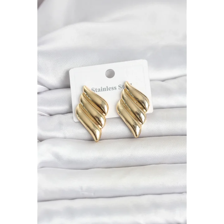 Mey İthalat® 316L Çelik Gold Renk Motif Model Kadın Küpe