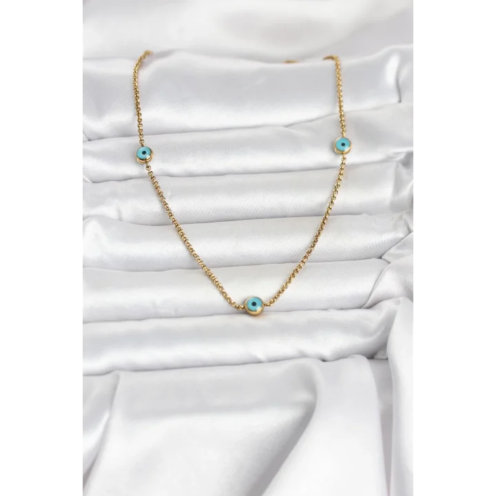 Mey İthalat® 316L Çelik Gold Renk Nazarlı Model Kadın Kolye