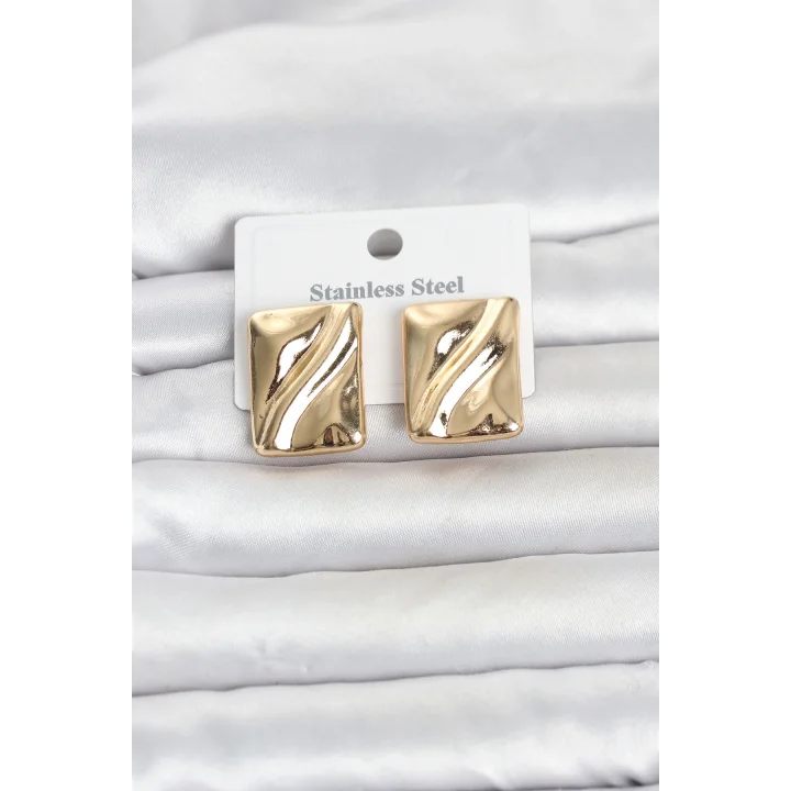 Mey İthalat® 316L Çelik Gold Renk Plaka Model Kadın Küpe