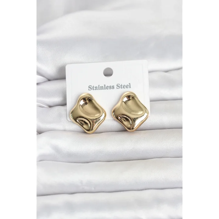 Mey İthalat® 316L Çelik Gold Renk Plaka Model Kadın Küpe