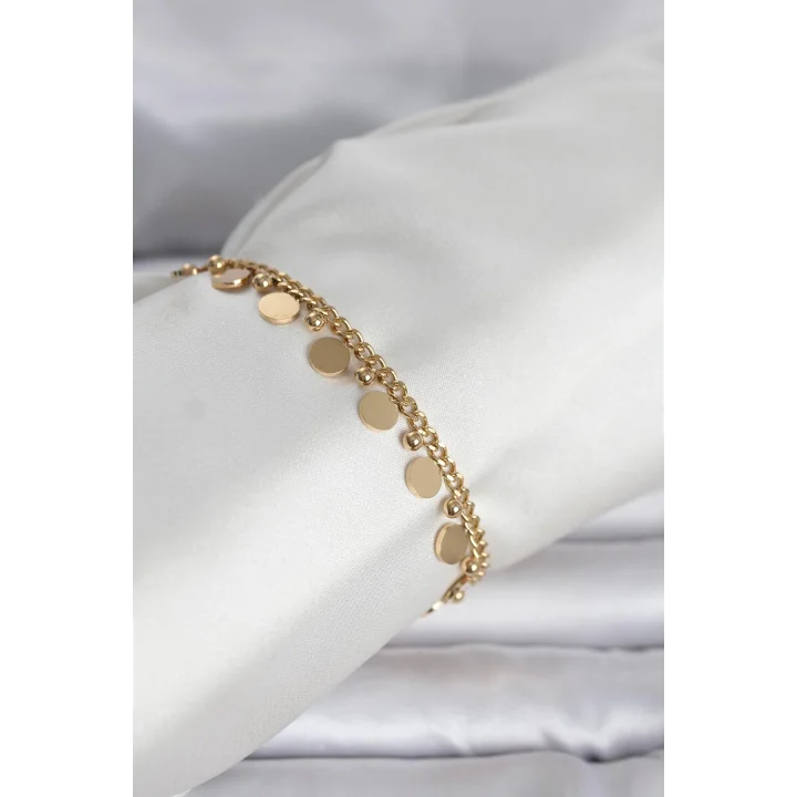 Mey İthalat® 316L Çelik Gold Renk Pullu Model Kadın Bileklik