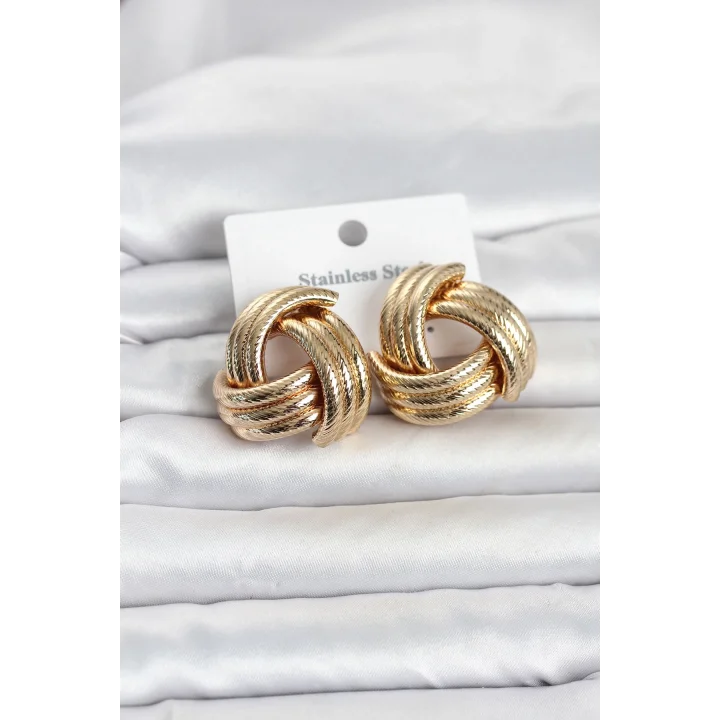 Mey İthalat® 316L Çelik Gold Renk Sarmal Model Kadın Küpe