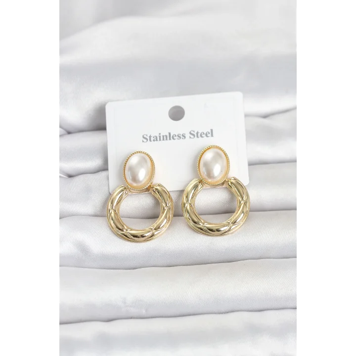 Mey İthalat® 316L Çelik Gold Renk Vintage Model Kadın Küpe