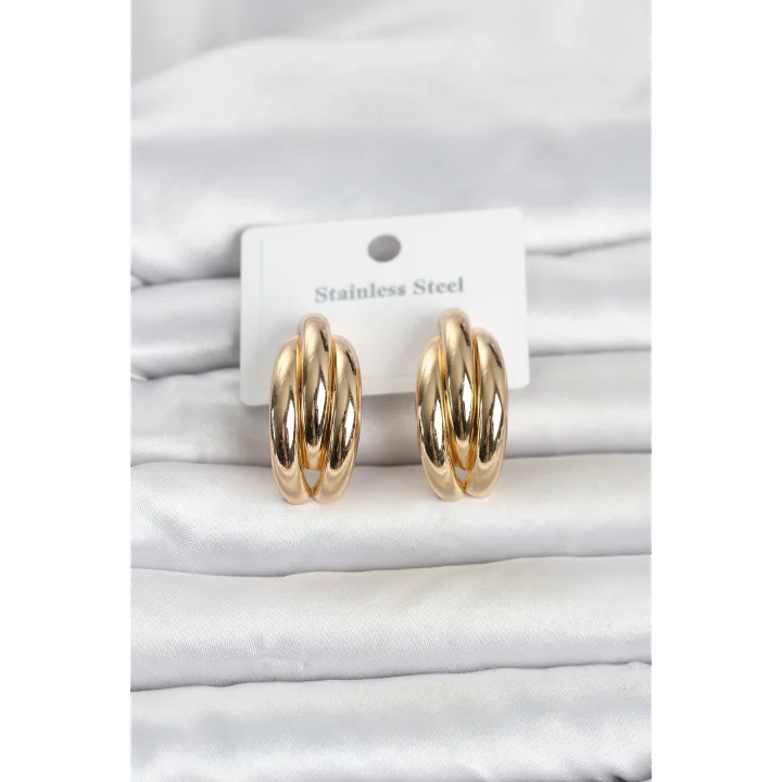 Mey İthalat® 316L Çelik Gold Renk Yarım Halka Model Kadın Küpe