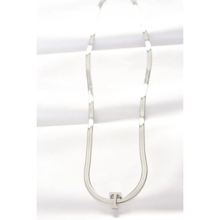 Mey İthalat® 316L Çelik T Harfli Silver Renk İtalyan Zincirli Kolye