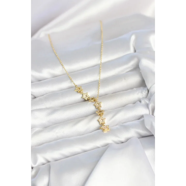 Mey İthalat® 316L Çelik Yıldız Model Gold Renk Zirkon Taşlı Kadın Kolye